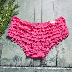 NWT Vintage Cacique Pink Rumba‎ Panties Size 18/20 Tiered Ruffle Mesh Boy Short
